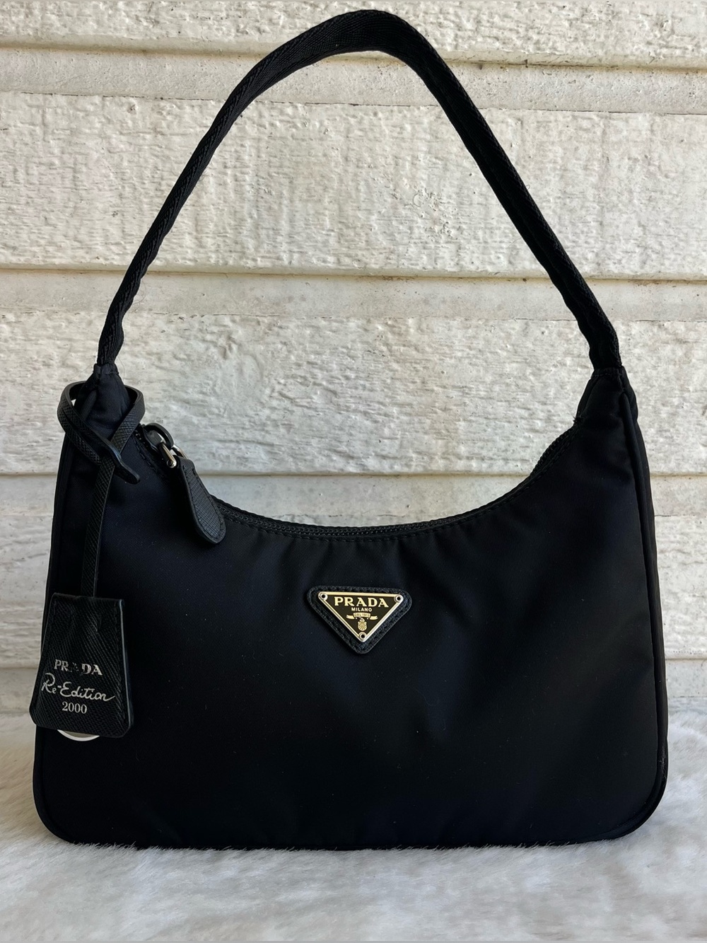 PRADA Re-Edition 2000 Black Nylon Hobo Baguette Shoulder Bag Galleria